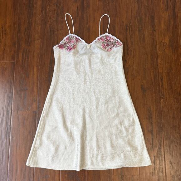 Vintage VAL MODE Slip Dress Cream Jacquard Lingerie Babydoll Chemise - Picture 1 of 8